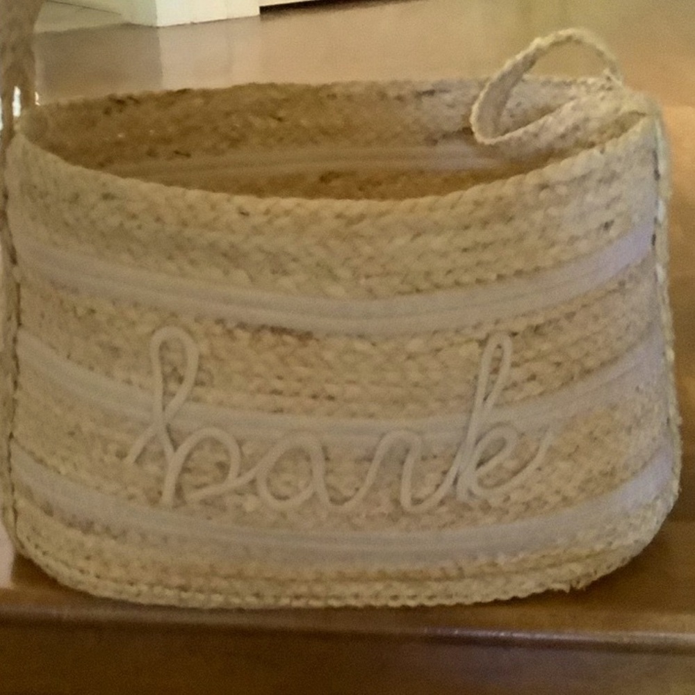 NWT Woven Storage Basket - written BARK and Blanket